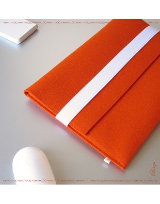 ORANGE German wool felt sleeve for 11'' Macbook Air white